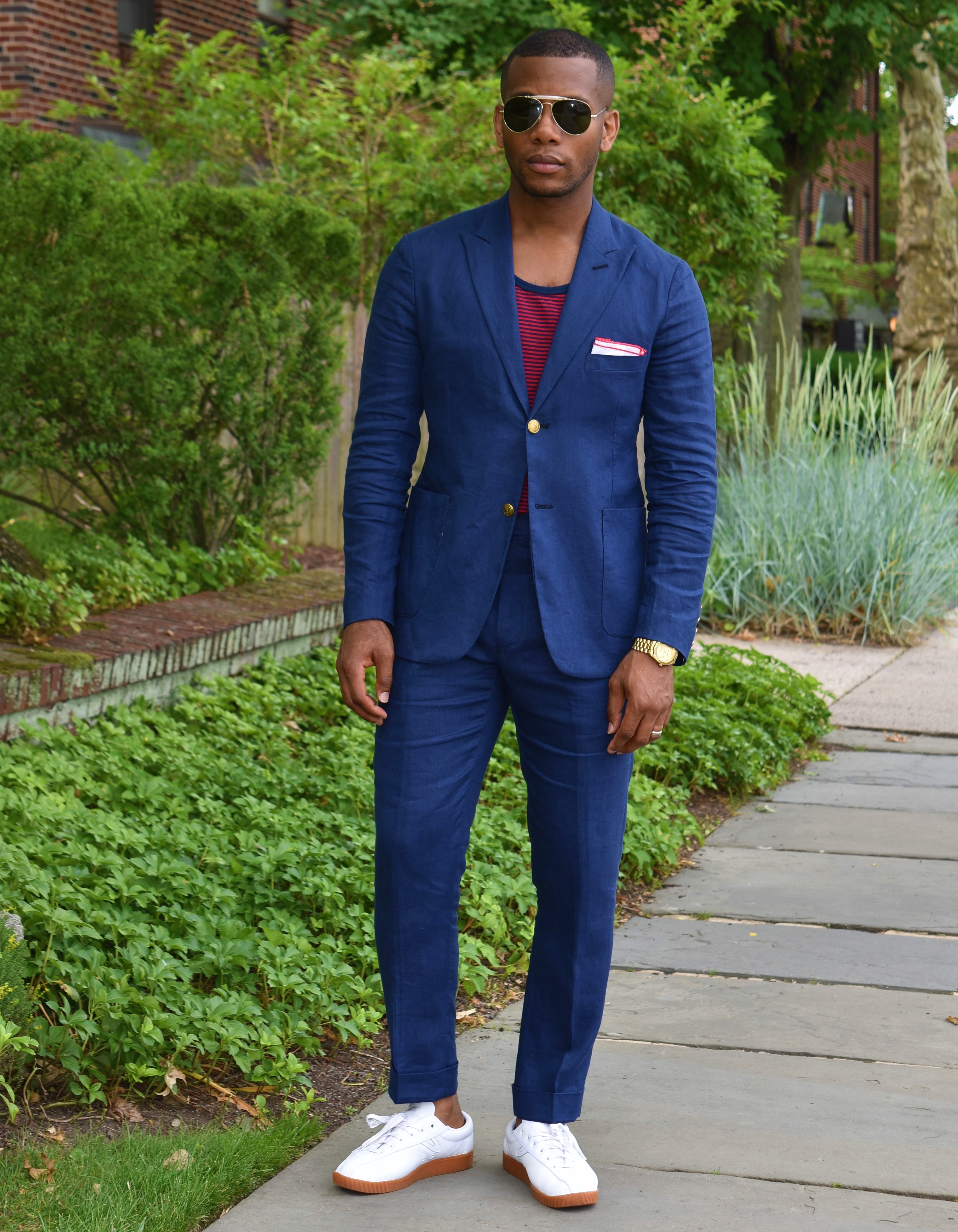 Tailor 4 Less Unlined Blue Linen Suit on Men's Style Pro