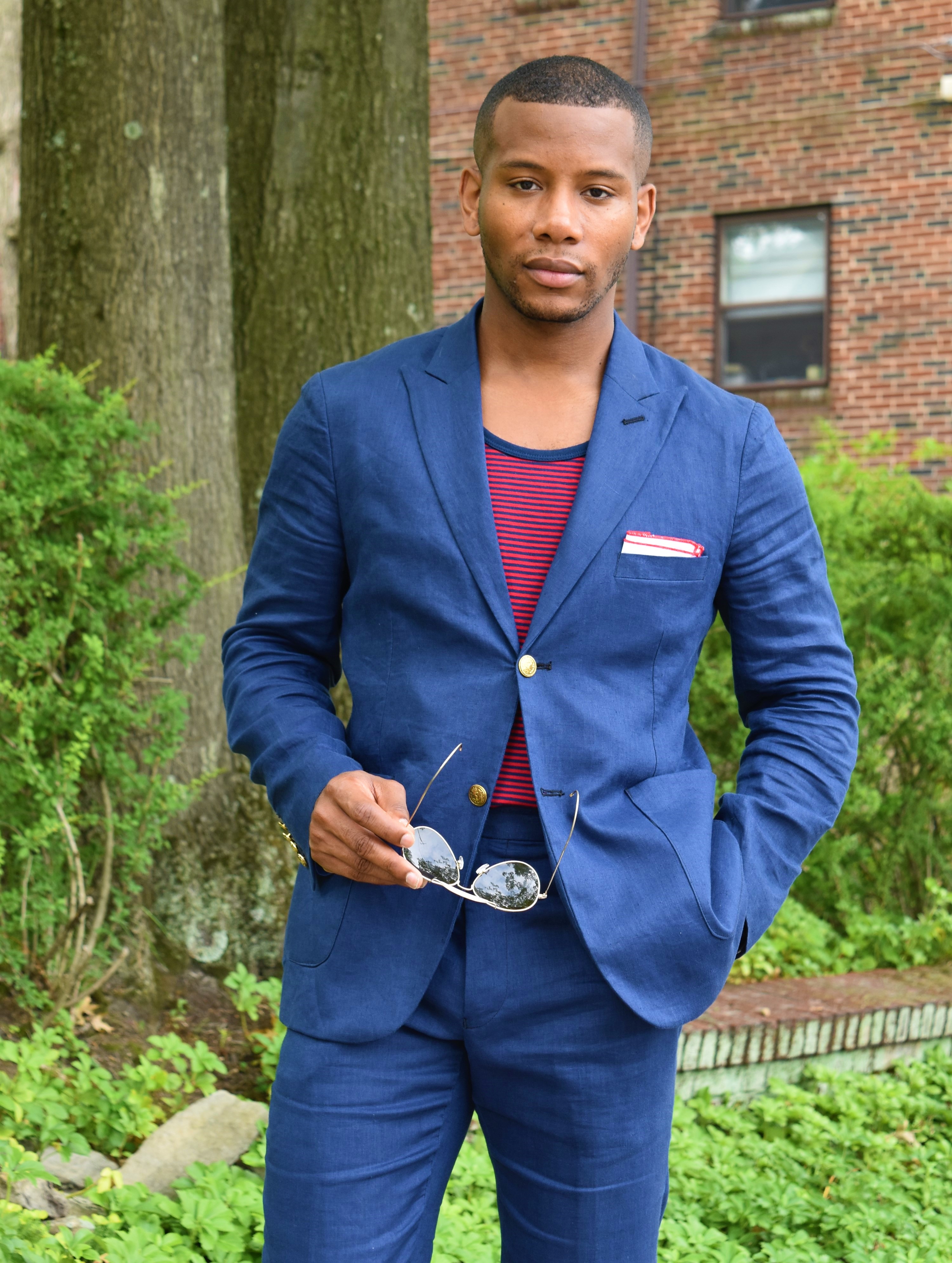 Tailor 4 Less Unlined Blue Linen Suit on Men's Style Pro