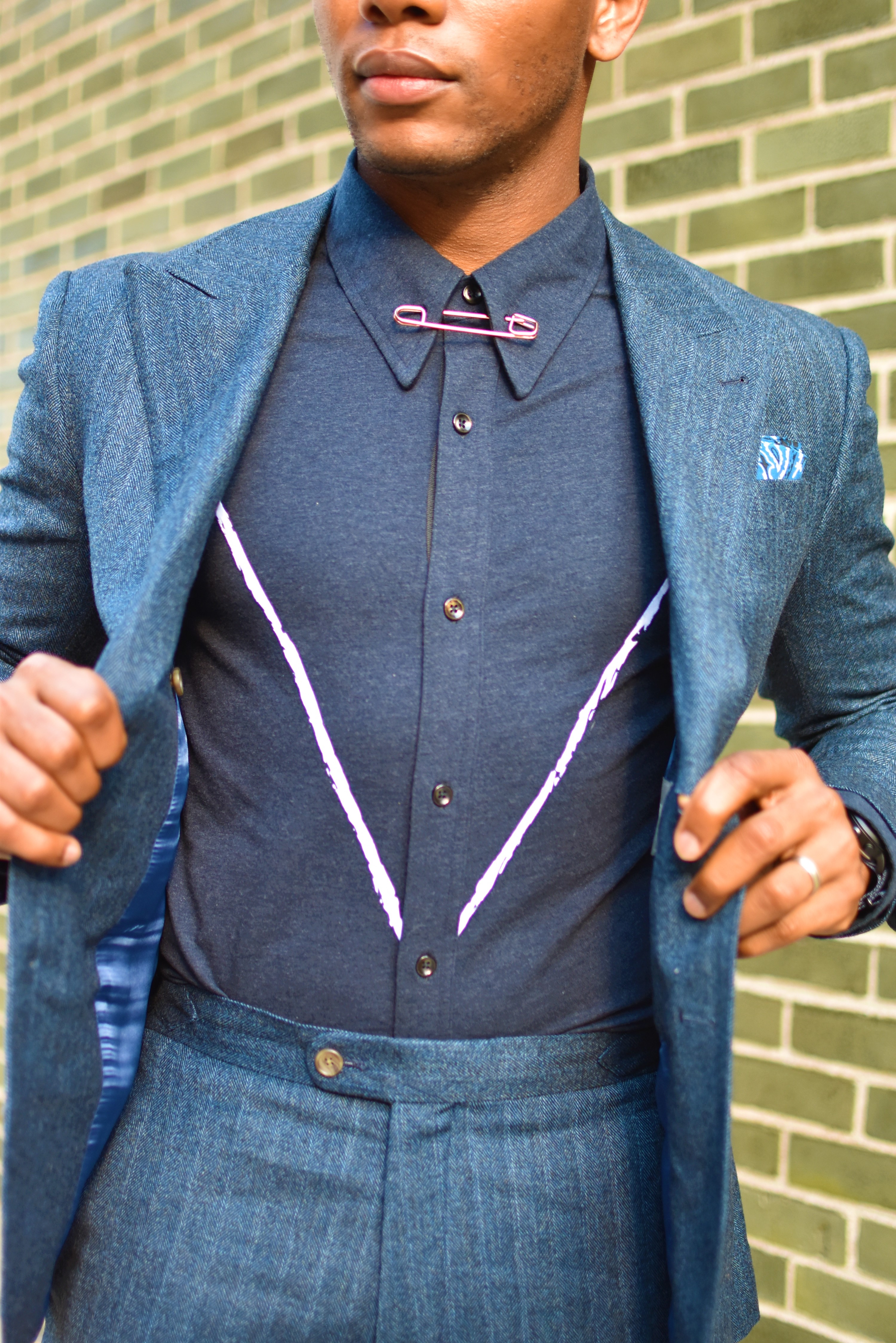 Sabir M. Peele of Men's Style Pro in Indochino Blue Flannel Herringbone Suit