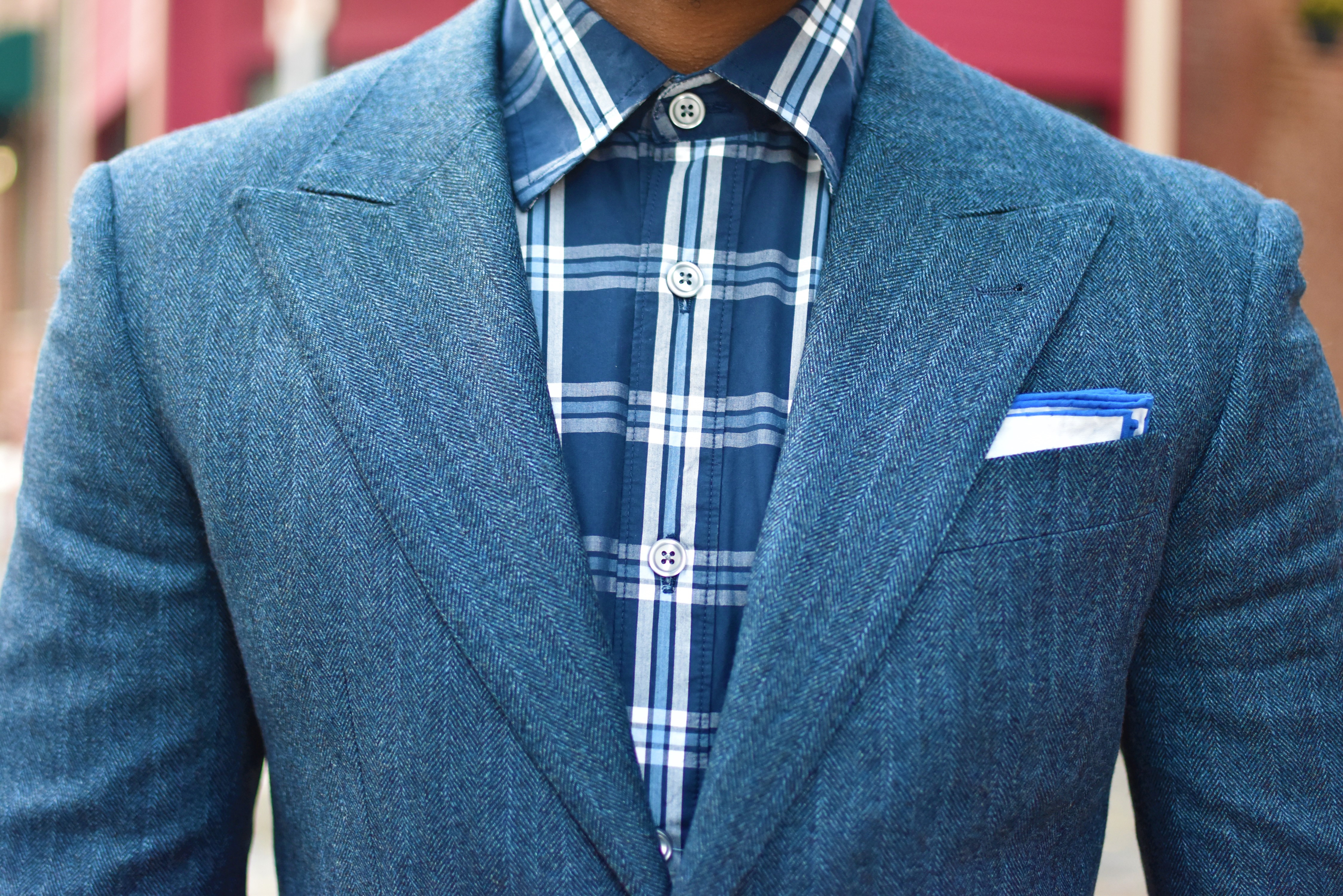 Sabir M. Peele of Men's Style Pro in Indochino Blue Flannel Herringbone Suit