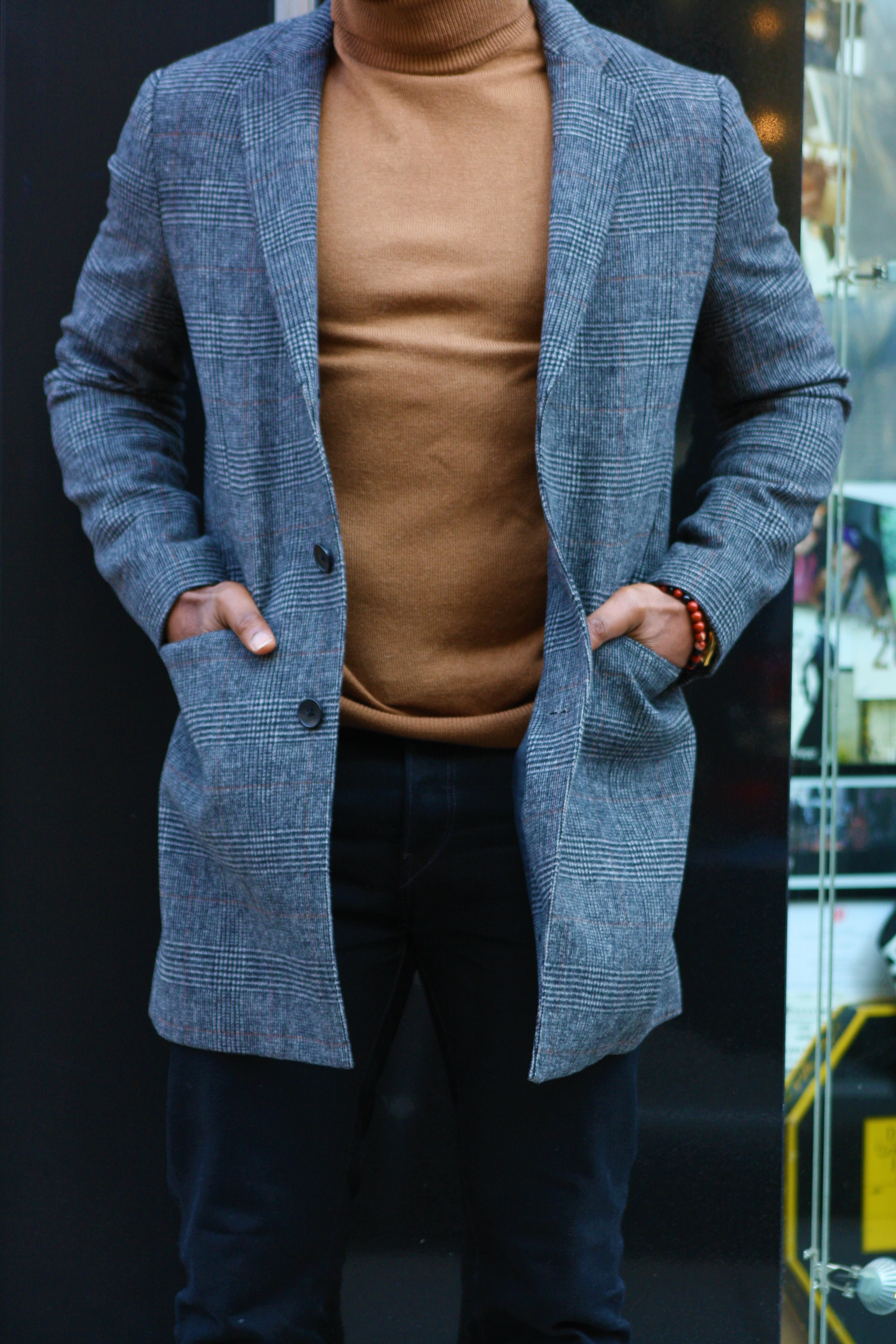 Sabir M. Peele of Men's Style Pro wearing Uniqlo Glen Plaid Chesterfield Topcoat
