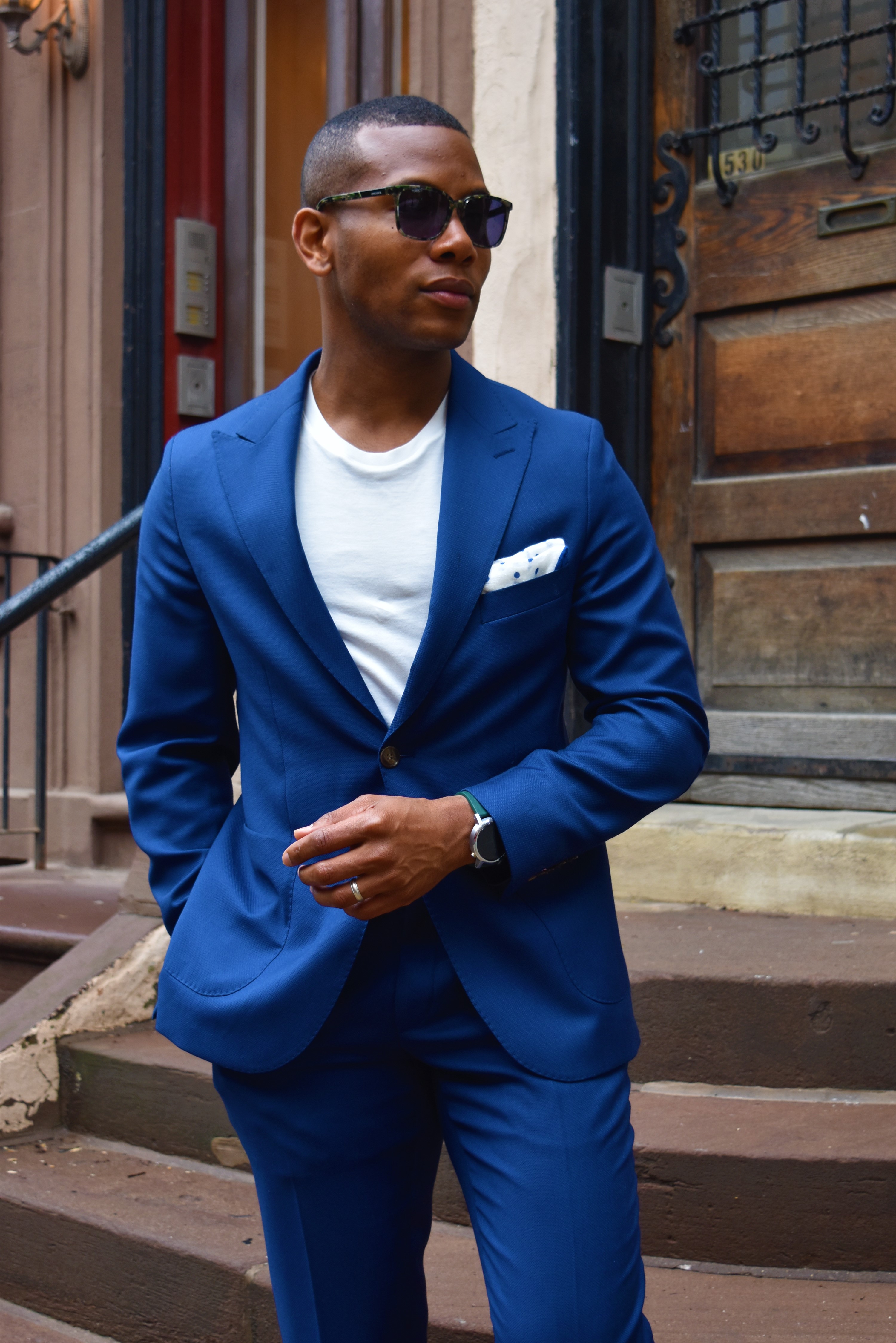 Sabir M. Peele of Men's Style Pro in Oliver Wicks Intense Blue Hopsack Suit