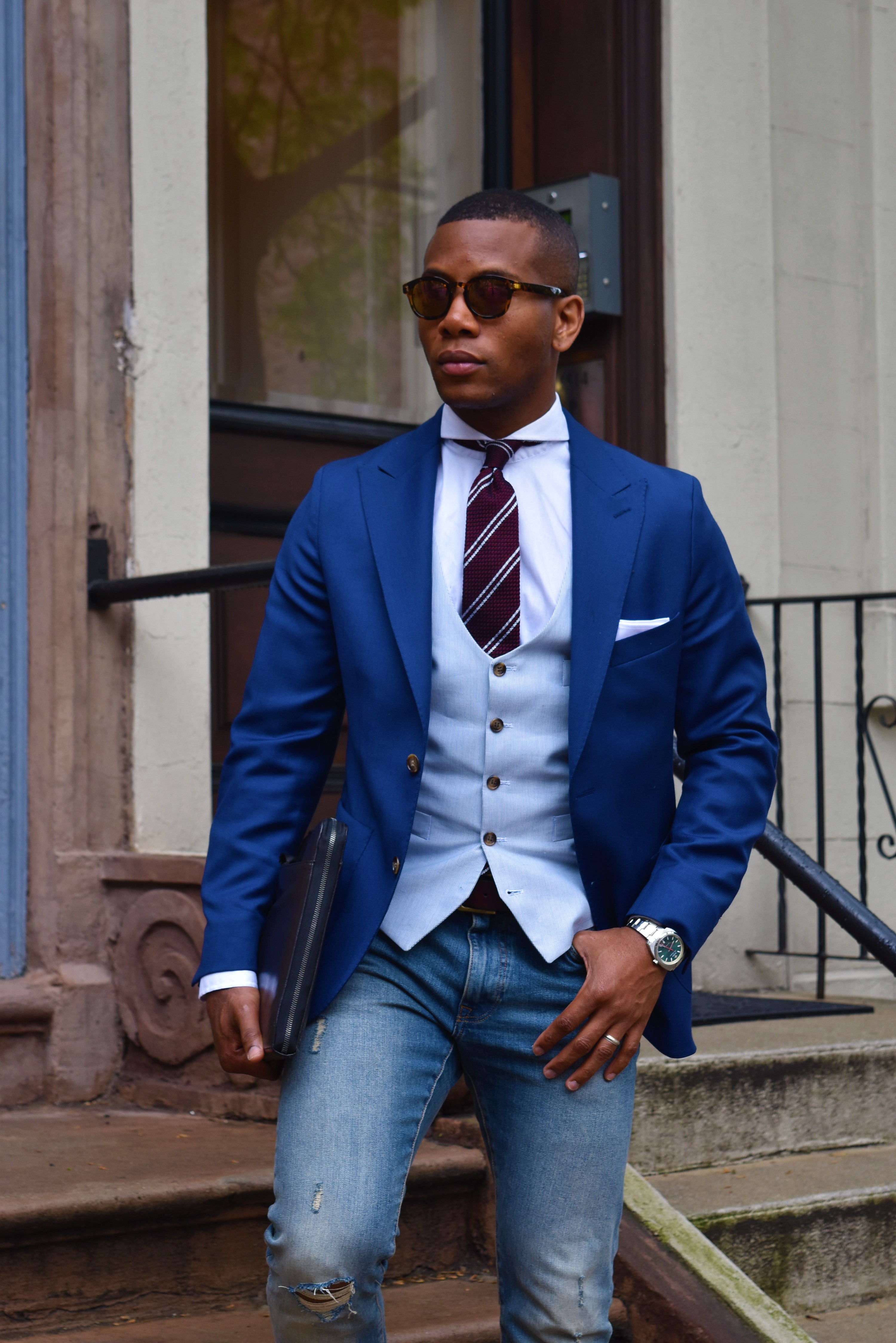 Sabir M. Peele of Men's Style Pro in Oliver Wicks Intense Blue Hopsack Suit