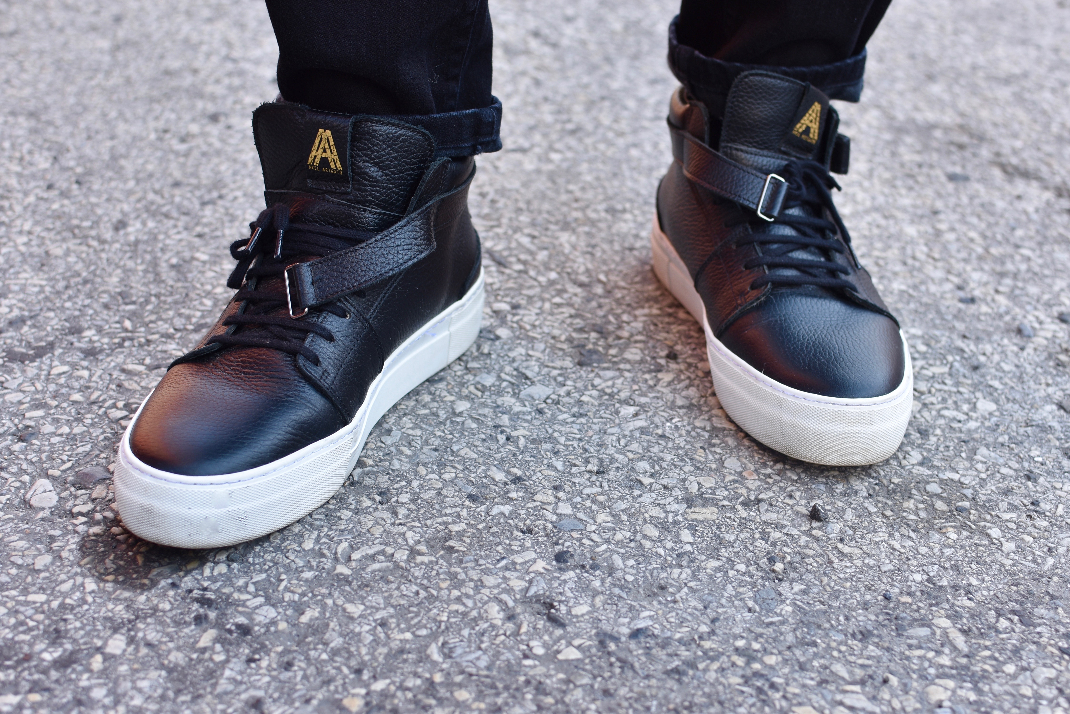 Men's Style Pro wearing cobbler union boots & axel arigato sneakers in boots vs sneakers