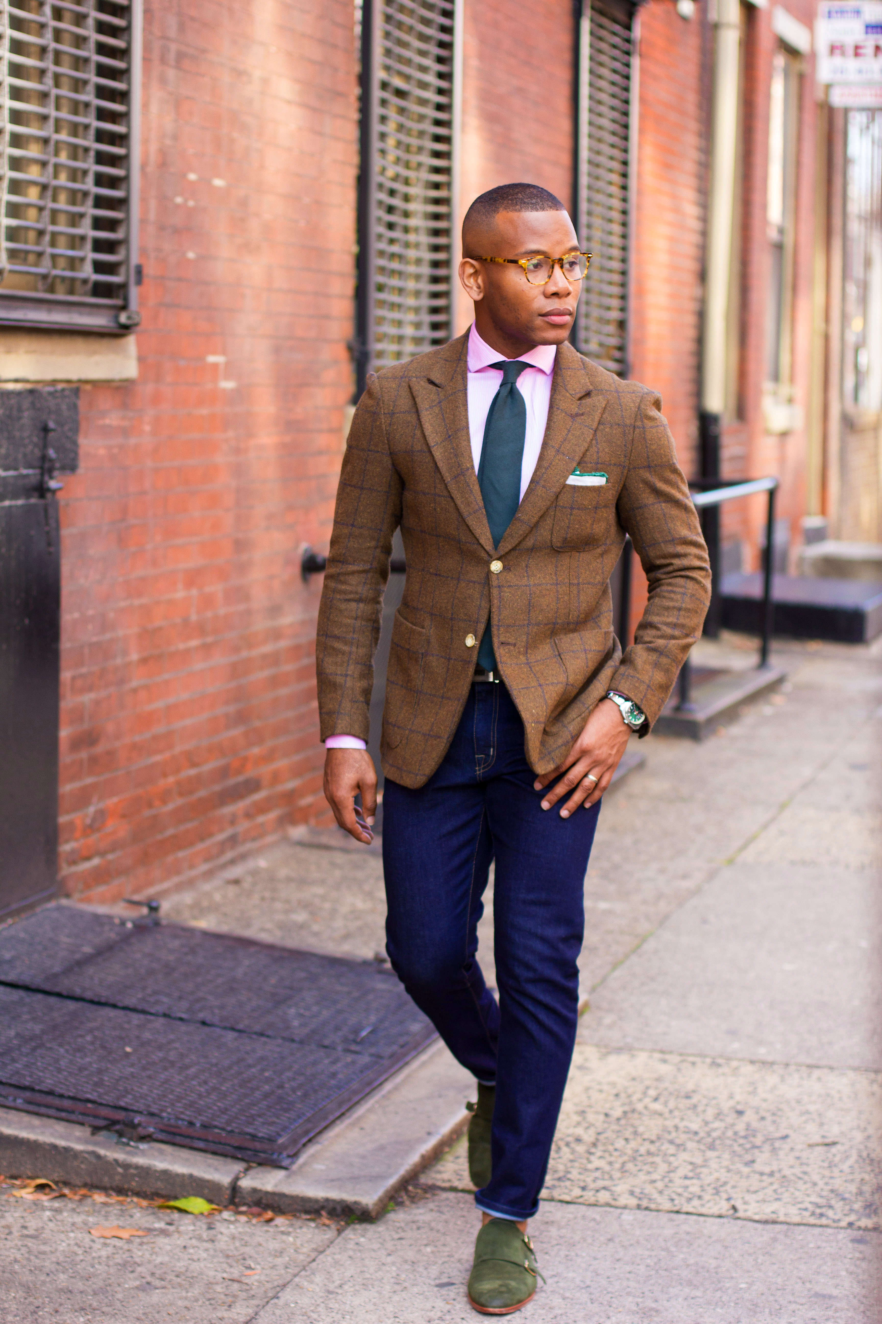 Men's Brown Tweed Windowpane Suit on Sabir M. Peele of Men's Style Pro