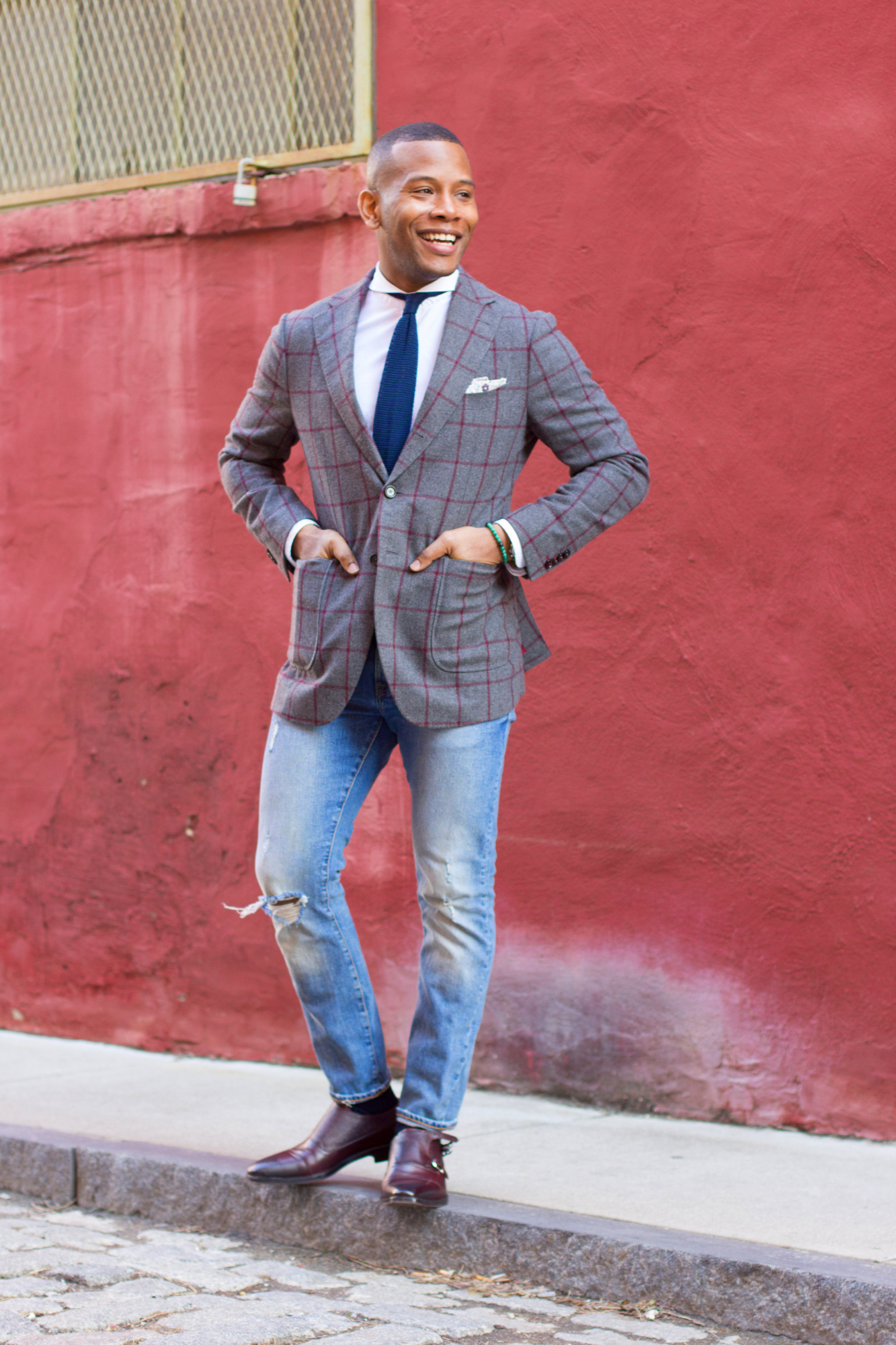 Bold Suit Style with knot standard windowpane suit on Men's Style Pro