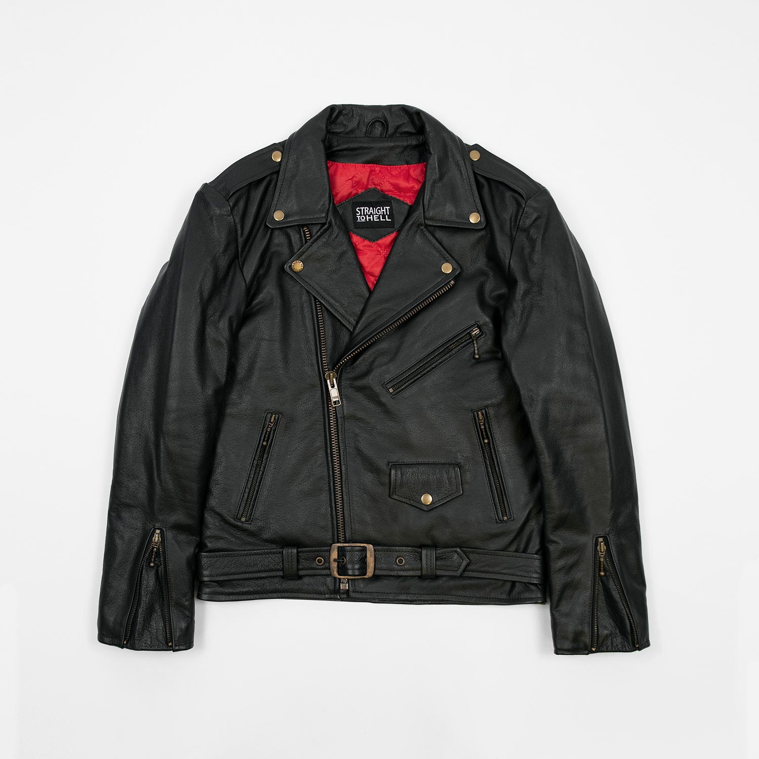 straight To hell brass leather jacket