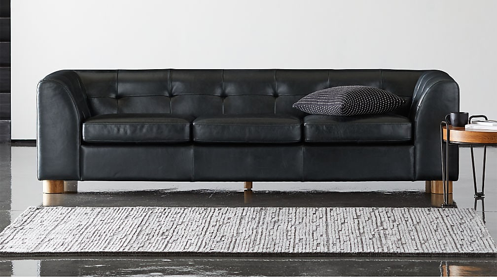 Kotka Black Leather Tufted Couch CB2+GQ