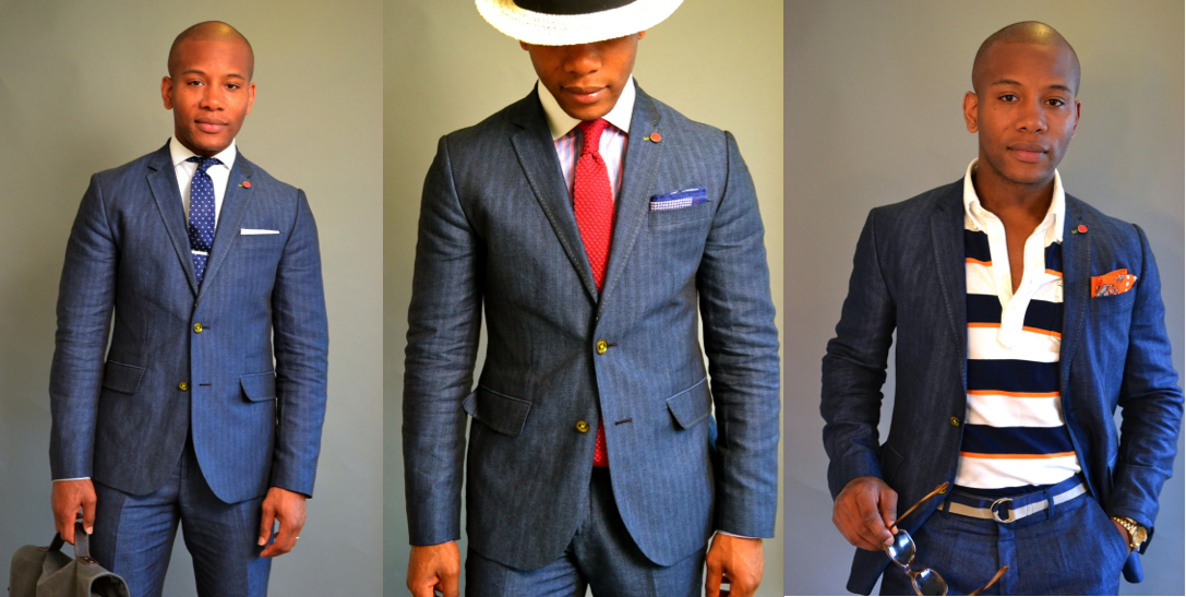 Men's Style Pro x Ted Baker Blue Linen Herringbone Suit