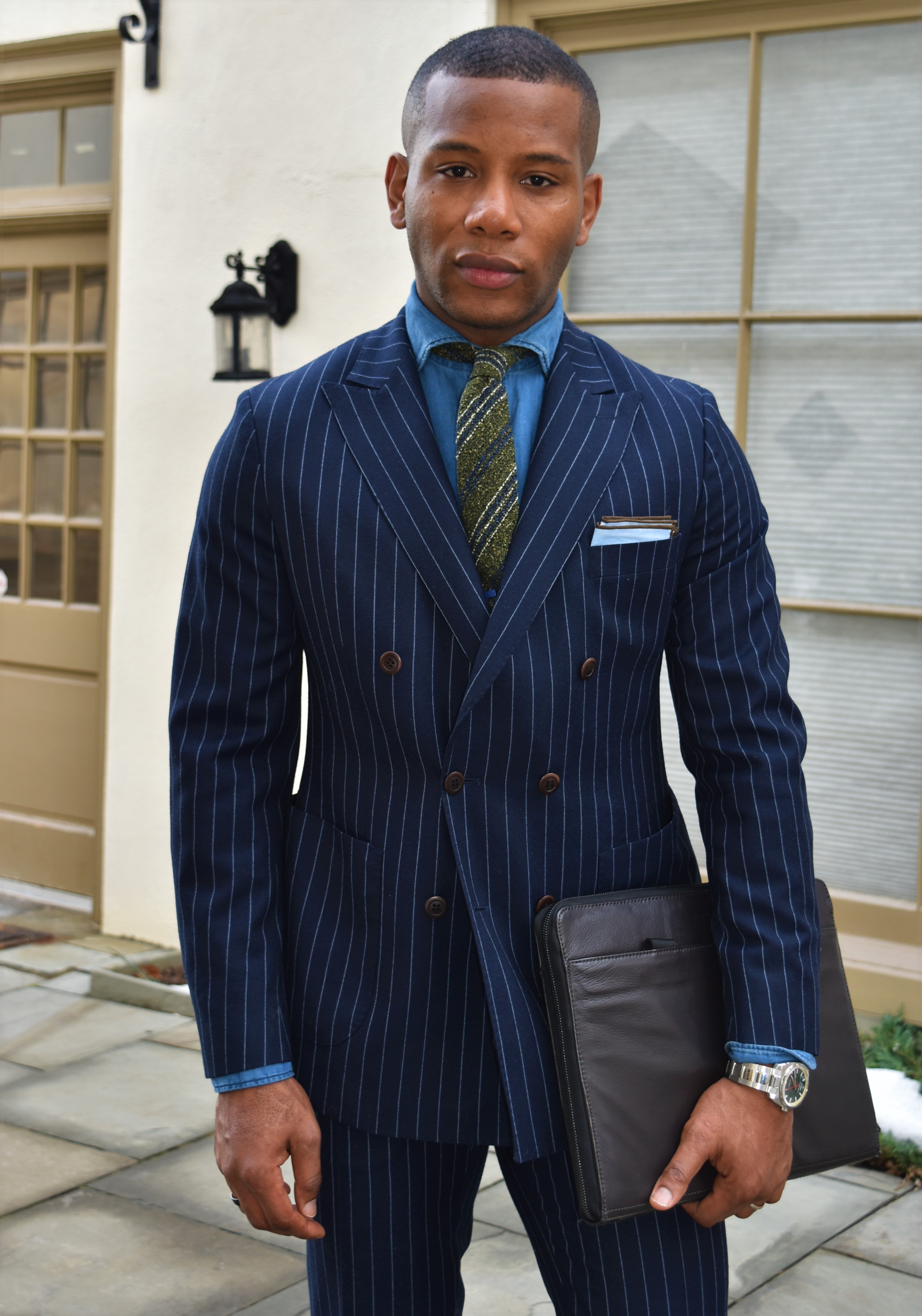 Sabir M. Peele of Men's Style Pro in Oliver Wicks Flannel Chalk Stripe Suit